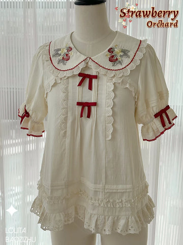 BAOZIZHU – Strawberry Orchard Embroidered Lolita Blouse