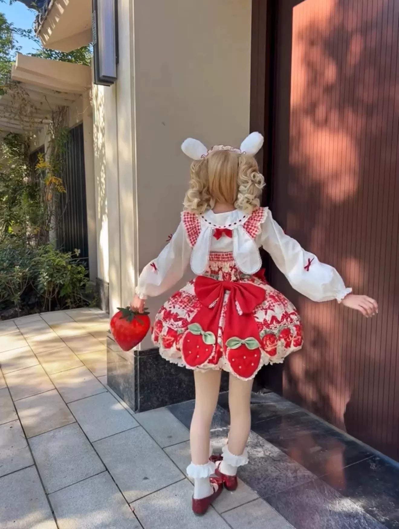 Bubble Bear - Strawberry Bud - Strawberry-Print JSK with Bow Trim