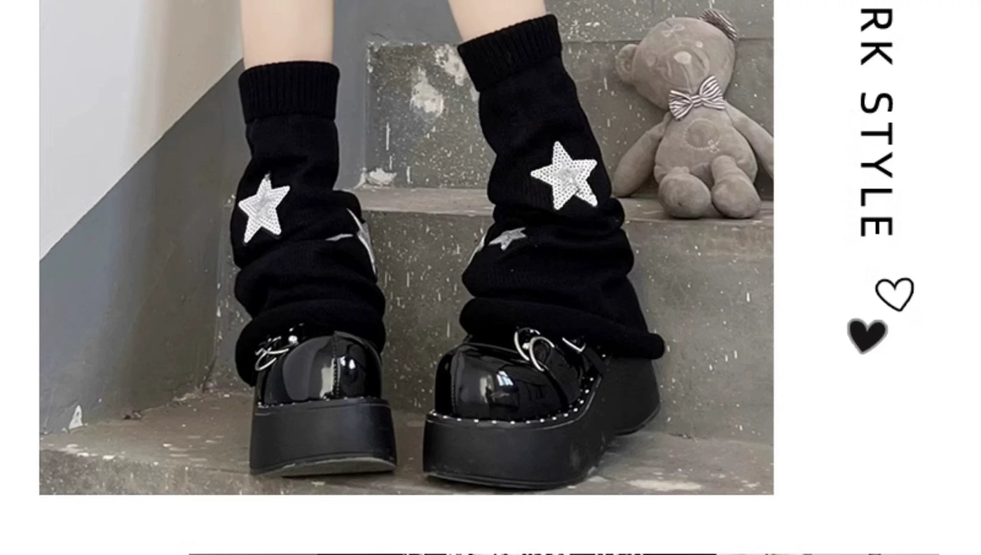 Floral Milk Cat - Star Slouch - Knit star leg warmers in black, milk white or gray