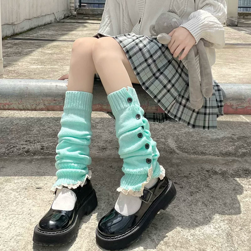 Floral Milk Cat - Button Scrunch - 48 cm Slouch Leg Warmers with Side Buttons