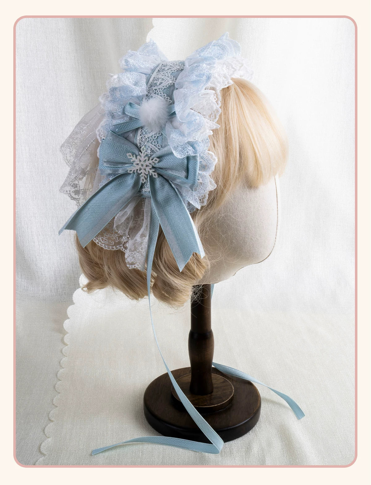 Stardust Rose - Christmas Lace - Lace Headwear with Layered Blue Bows