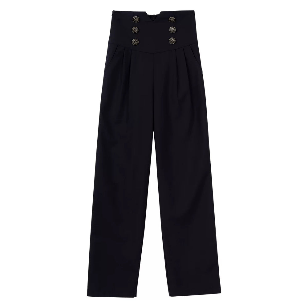 Black straight-leg pants and a white blouse from an Ouji outfit, shown as separate pieces.