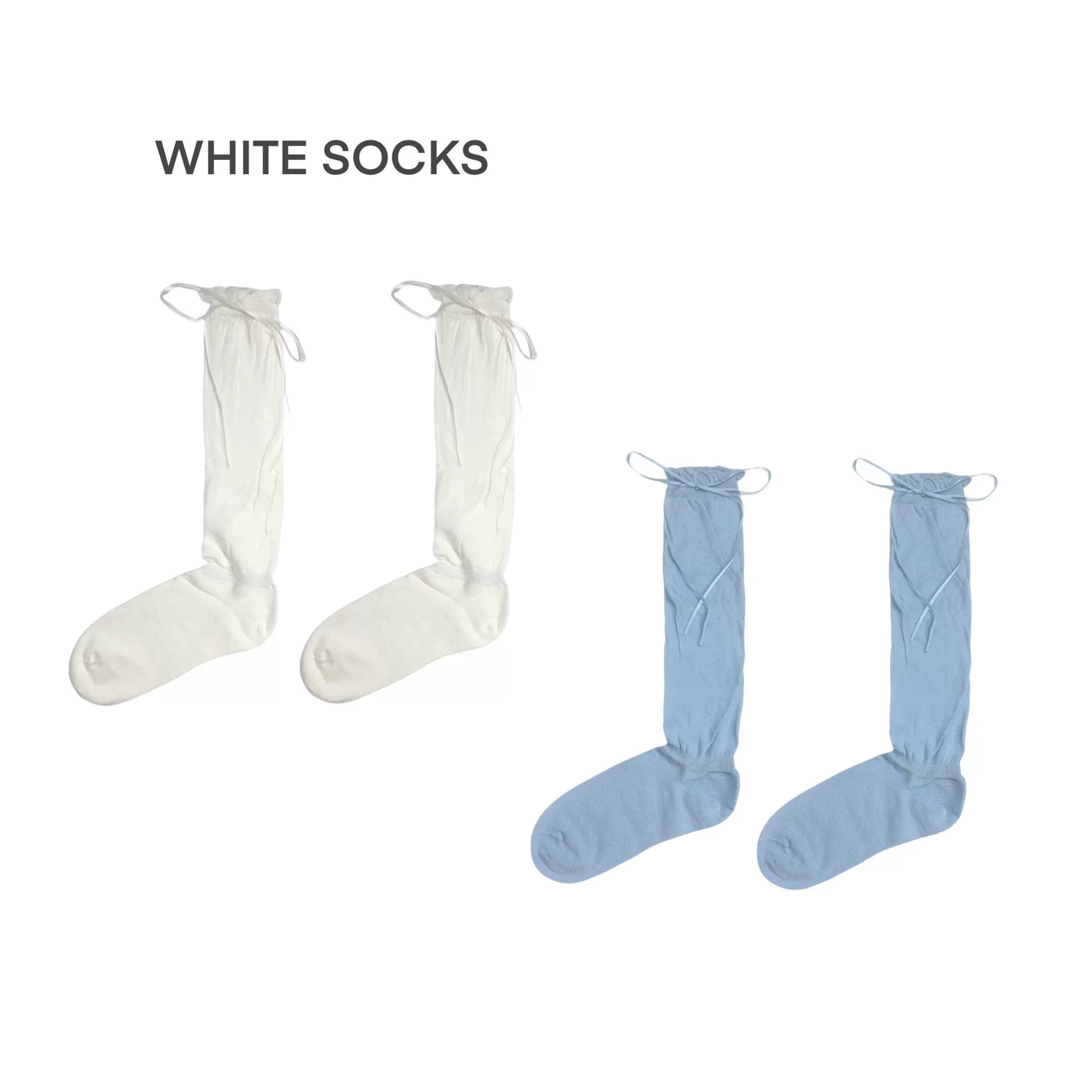 White Socks - Ballet Bow - Mid-Calf Scrunch Socks with Ribbon Ties