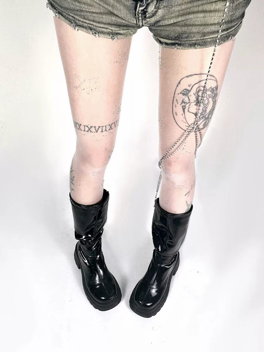 White Socks - Silver Y2K Leg Chain - Silver rhinestone leg chain with multi-strand detailing