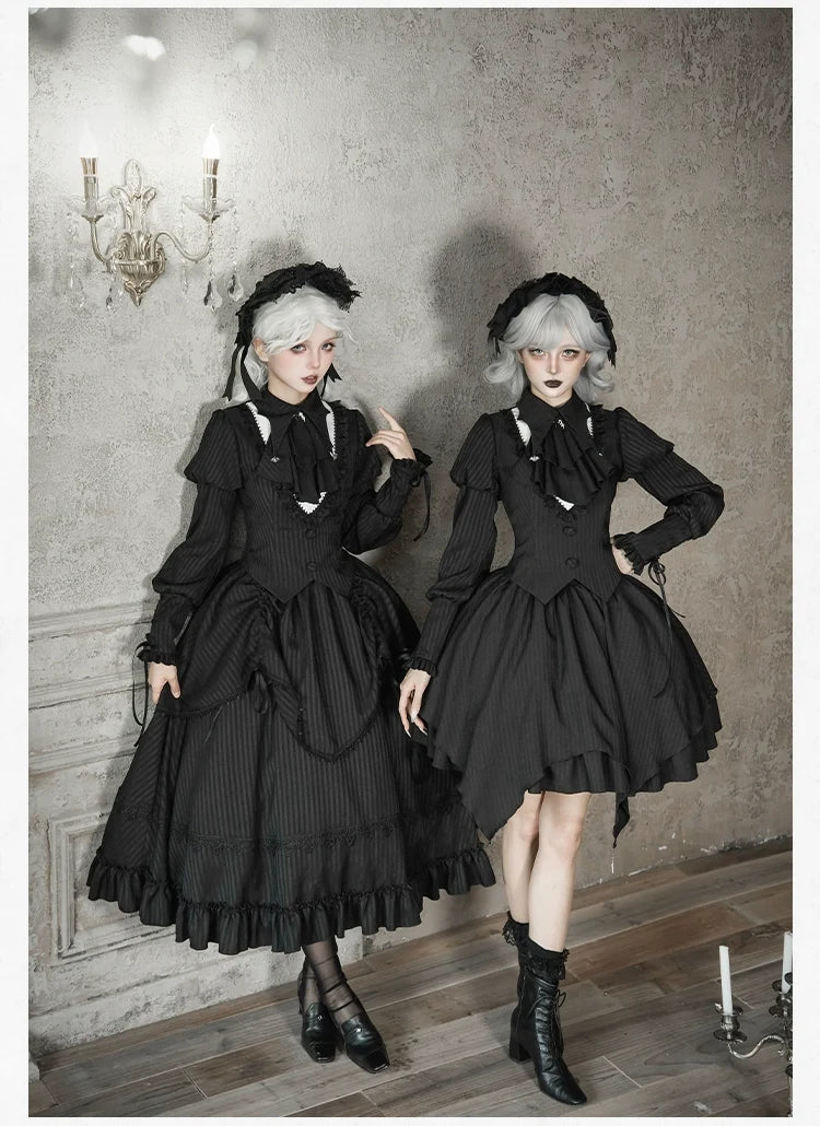 With PUJI - Night Talk - Gothic Lolita Skirt Dress Set, Batwing-shaped Accents