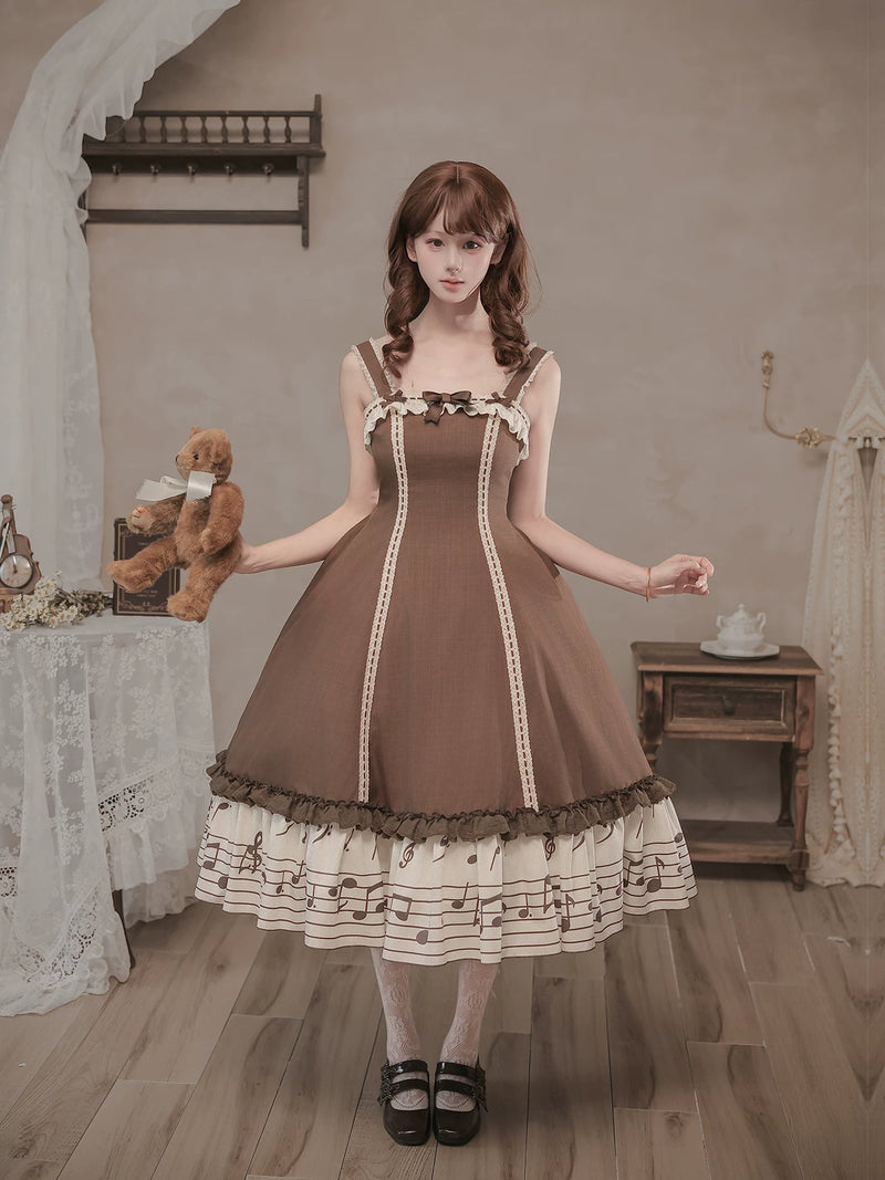 With PUJI - Solo Moments - Lolita JSK Dress, Print & Ruffle Trim detail view 4