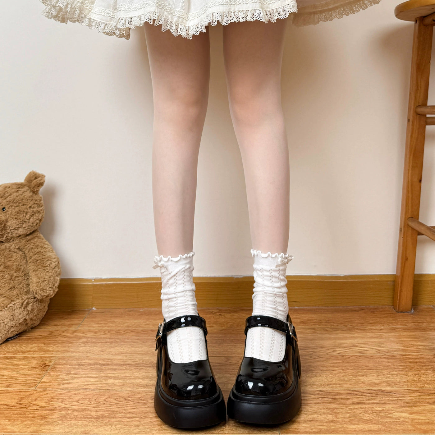 Chubby Bear Tales - Lace Sock Collection - One-Size Socks with Lace Trims and Bow Variations