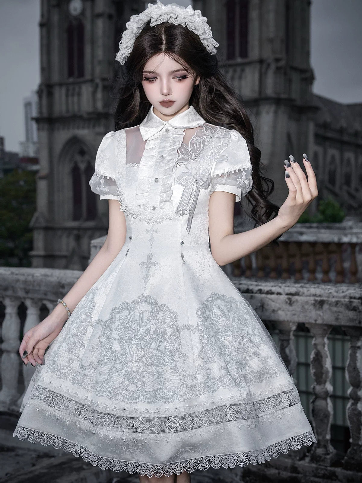 Letters from Unknown Star - White Classic Lolita Printed OP - Dress with Cross OP Dress