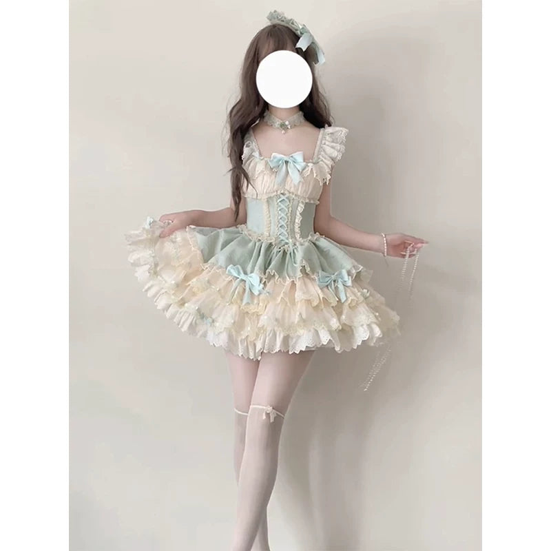 Creamy - Green Ballet Tiers - Green JSK with a Tiered Cake Skirt, Hat and Collar Included