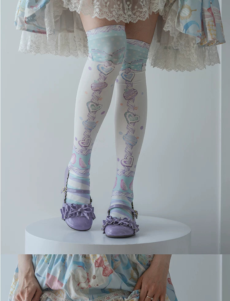 roji roji - Macaron Print - Over-the-Knee Socks with Velvet Print