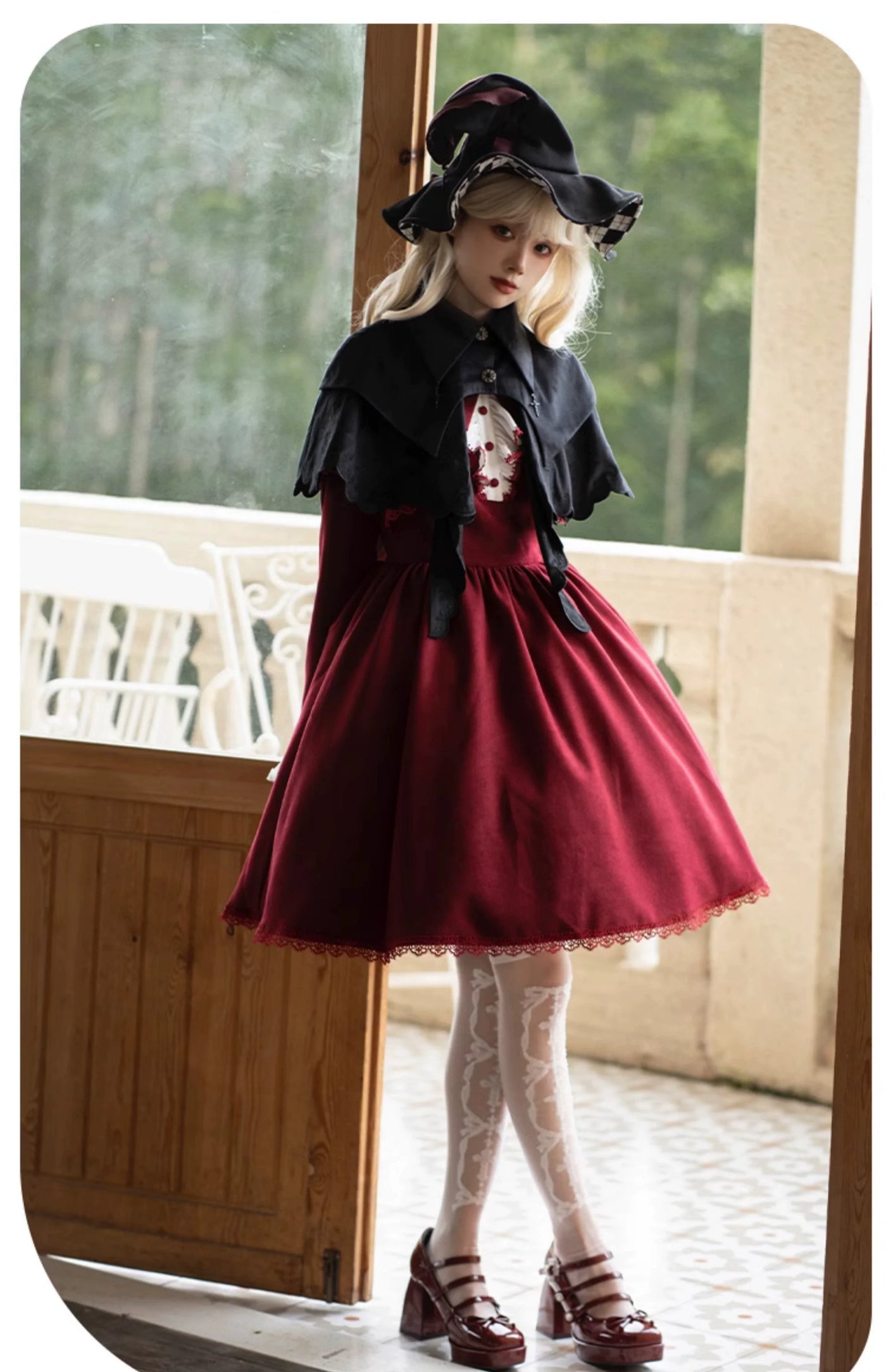 With PUJI - Pilgrim - Black Gothic Lolita Cape, Detachable 2-Piece