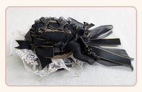 Stardust Rose – Nachtbankett – Schwarz-goldener Lolita-Kopfschmuck mit Spitze und Schleifen - Flache Mütze A042-1