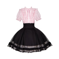 With PUJI - Miss Laura: Snow Kiss - Lolita OP Dress - Black & pink short dress In stock / S