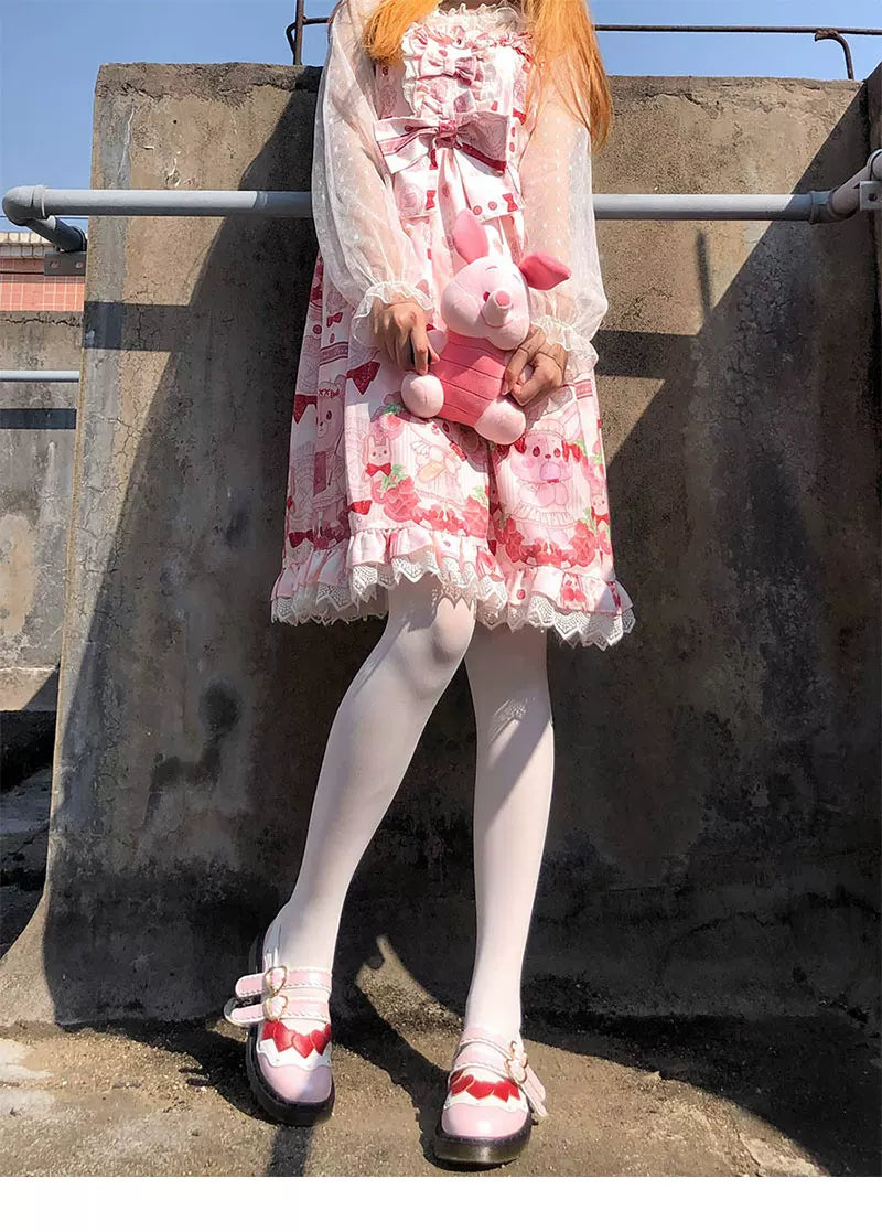 Floral Milk Cat - White Schoolday - White Tights with 20D, 80D and 800D Options