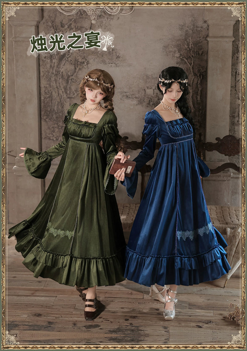With PUJI - Candlelight Feast - Lolita OP Dress, Ruffle Trim & High-waist Silhouette detail view 6