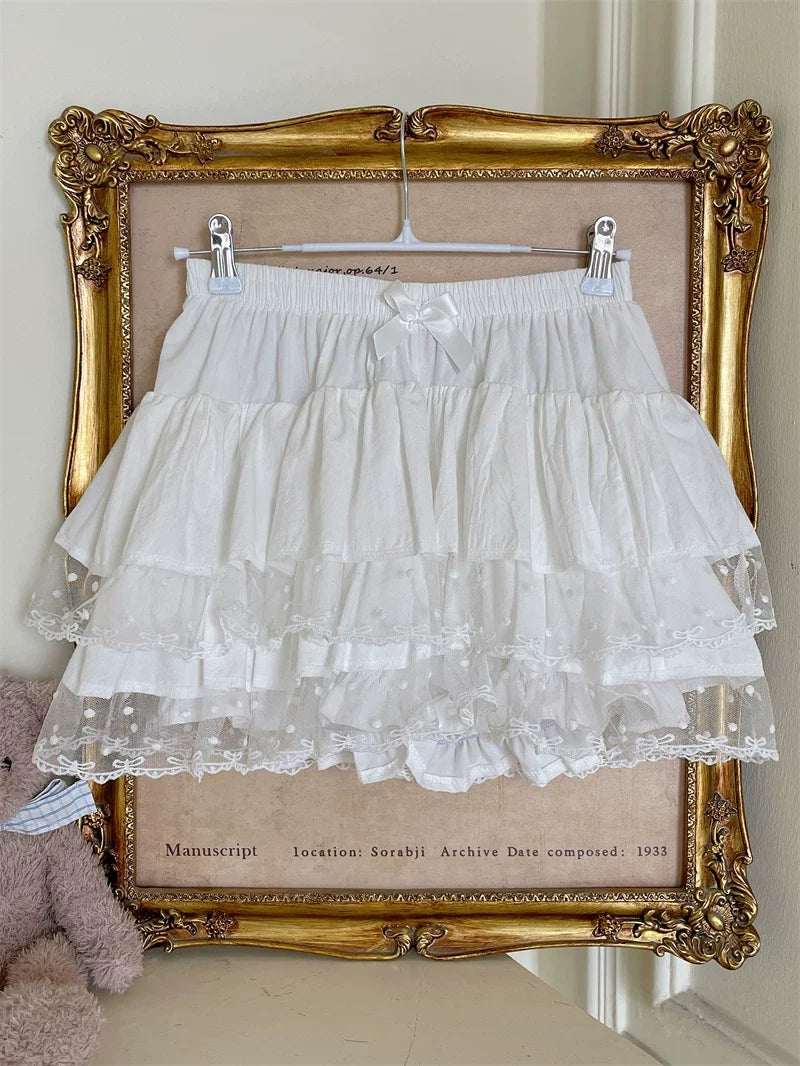 Sugar Girl - Sweet Lolita Cotton Bloomers - Lace Polka Dot Hem SK Skirt