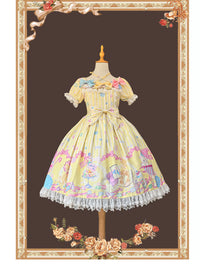 Infanta - Macaron Dolly House - Sweet Lolita OP Printed Dress, Side Zipper - Yellow OP Only / S