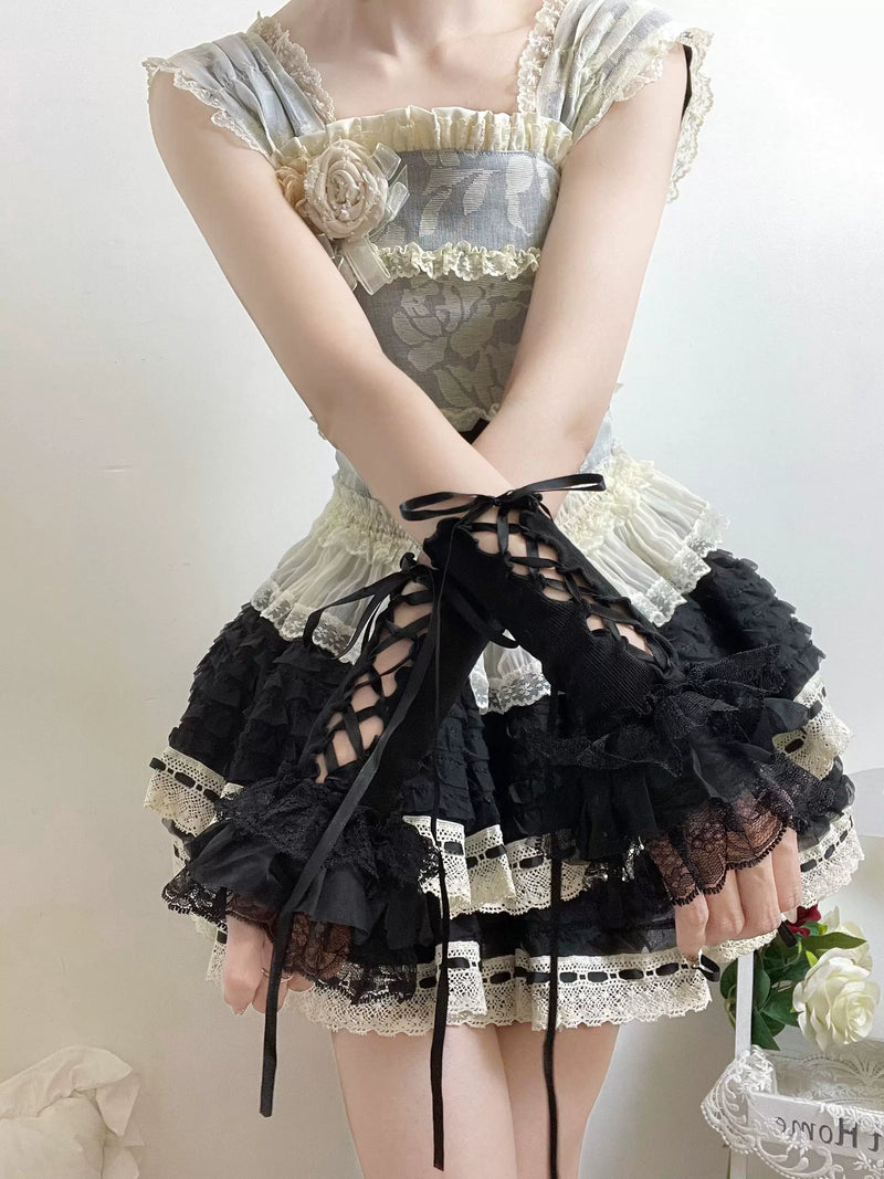 Fantasy Doll - Ribbon Lace-Up - Lace-Trimmed Arm Sleeves with Ribbon Ties
