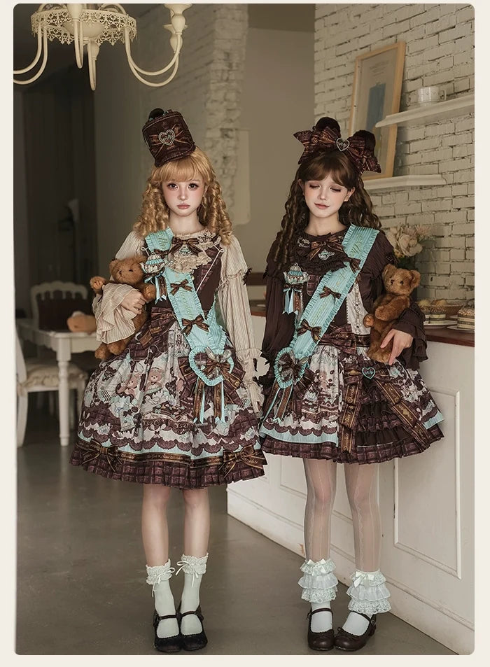 Alice Girl - Bear Chocolate Bar - Kawaii Lolita Blouse, Long Sleeve