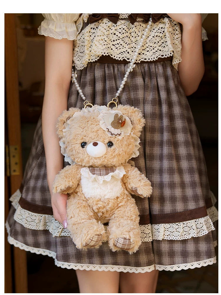 LambGuli - Little Bear Guli - Plush Bear Bag with Lace Trim