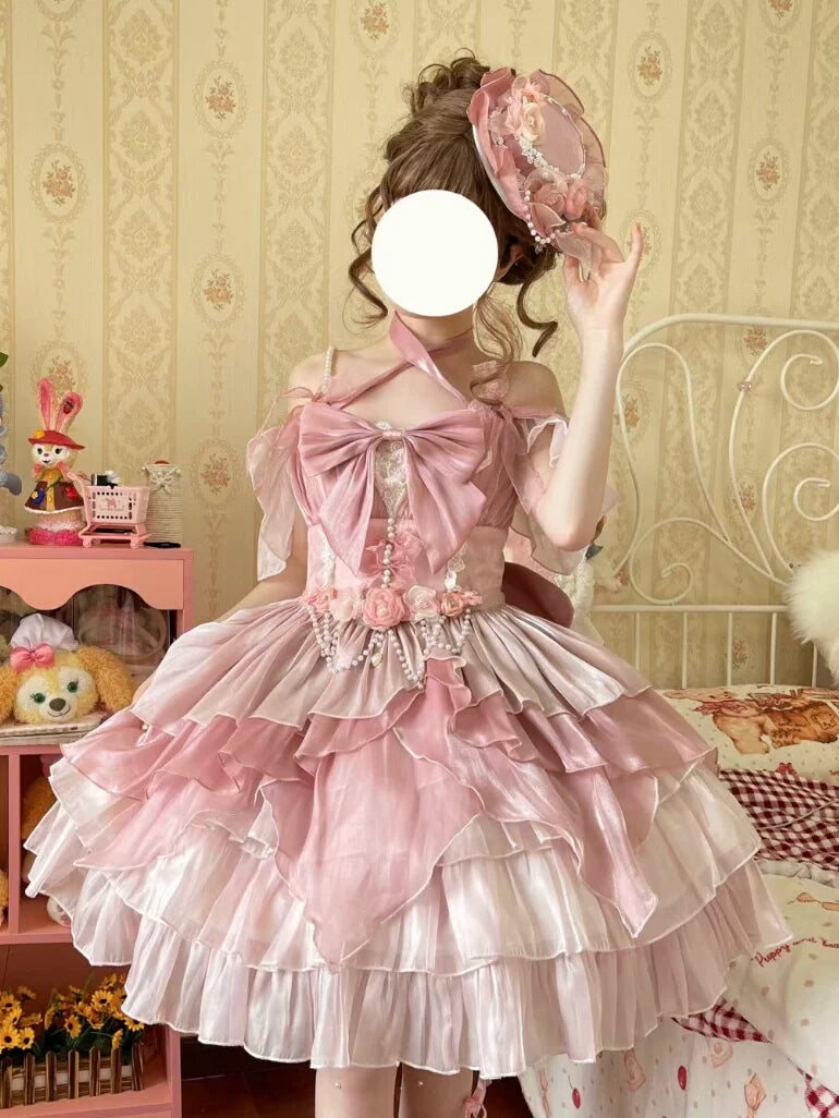 Sweetheart Dream Machine - Little Flower Fairy - Pink JSK with Layered Ruffles and Oversized Bow