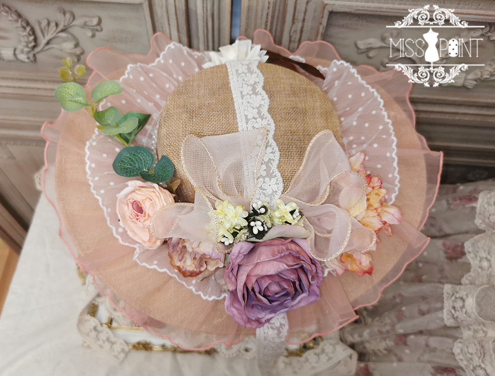 Woody Rose - Elegant Flower Lolita Hat Pink Small Hat