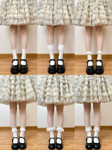 Chubby Bear Tales – Doll Lace Collection – Sechs knöchelhohe Socken im Slouch-Stil mit Spitzendetails