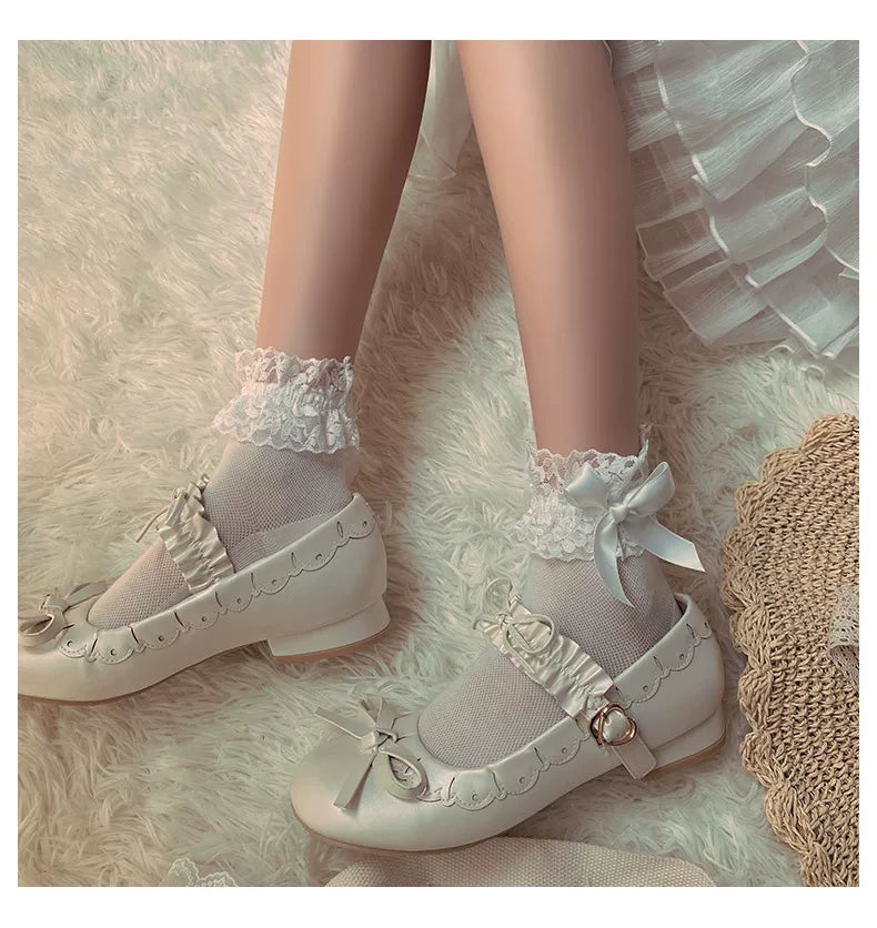 Sock Noble - Lace trim bow ankle socks, baby - Socks