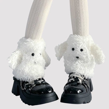 Floral Milk Cat - Puppy Plush - Short Sock Covers with Curly Dog-Ear Details