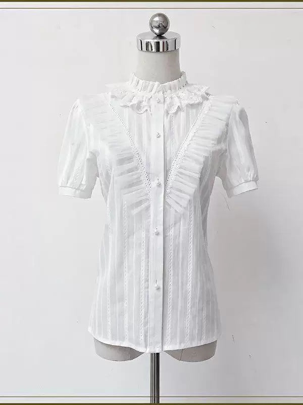 Sweetheart Dream Machine - Summer Ruffle Collar - Blouse with Lace-Edged Collar
