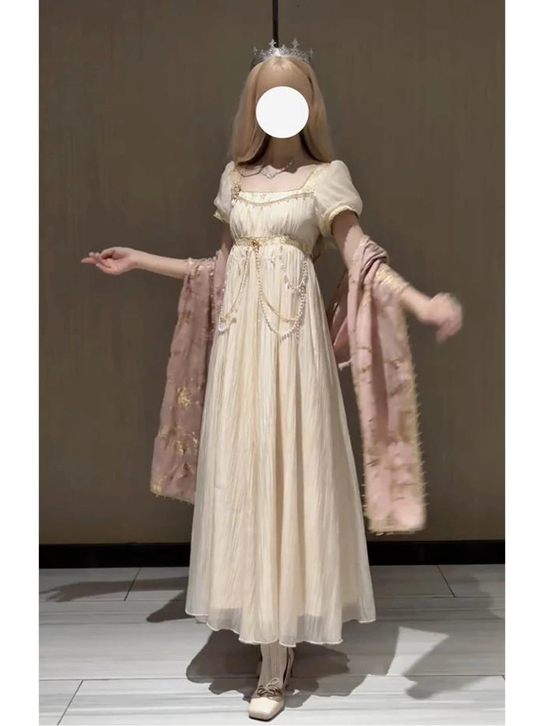Creamy - Gilded Court Empire - Gilded Gold-Colored Lolita Dress with a Waist Chain
