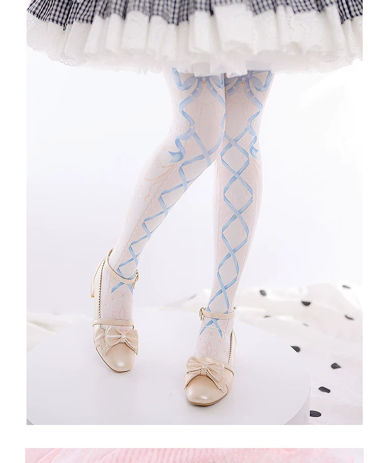 roji roji - Love and Vows - 120D Velvet Ribbon-Lattice Tights