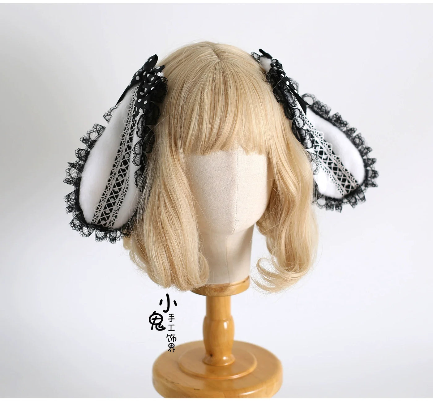 Xiaogui - Polka Dot Lolita Headdress - Detachable Bunny Ear Headwear