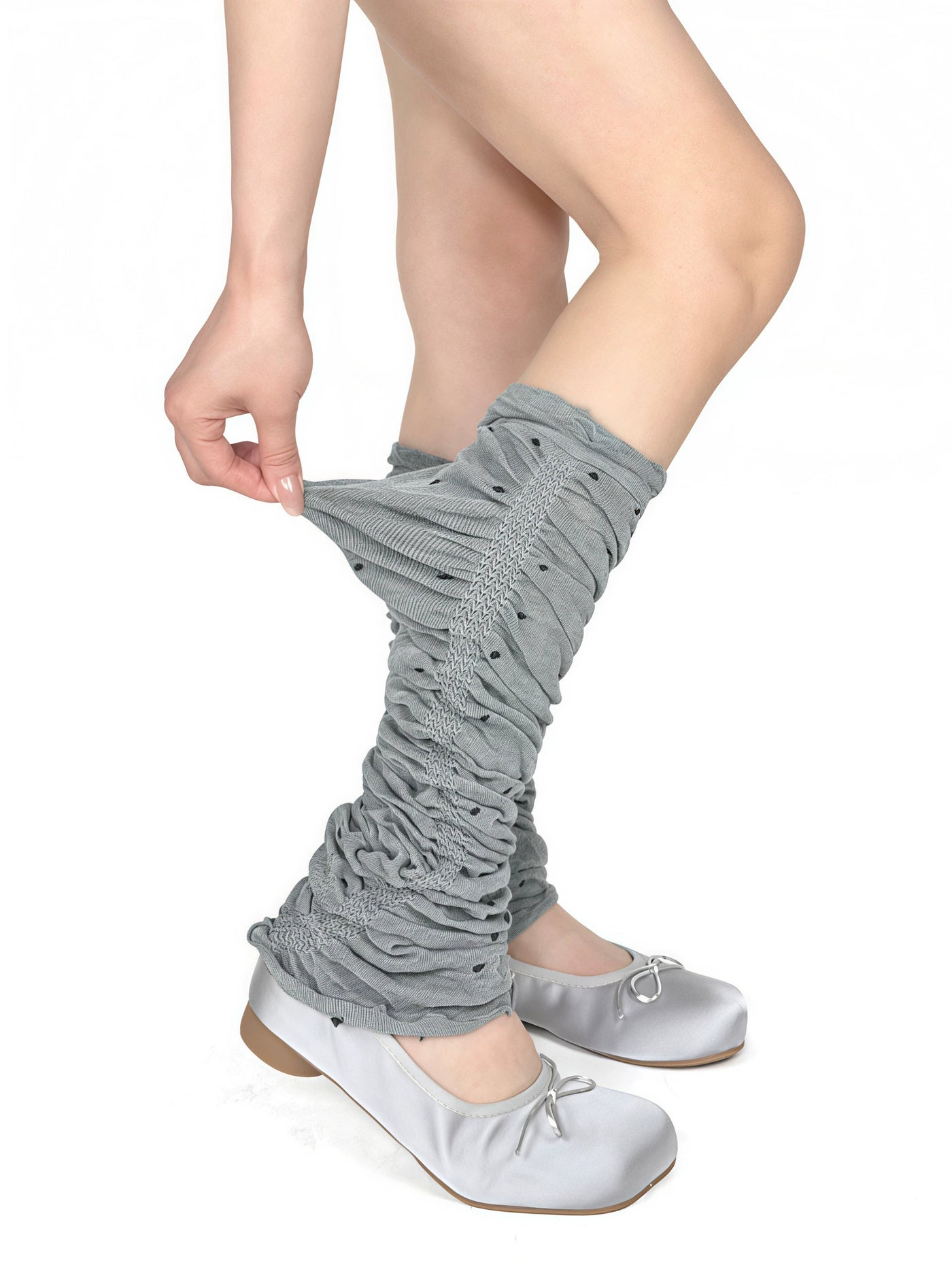 White Socks - Lazy Dot - Ruched Dot Leg Warmers with Slouched Volume