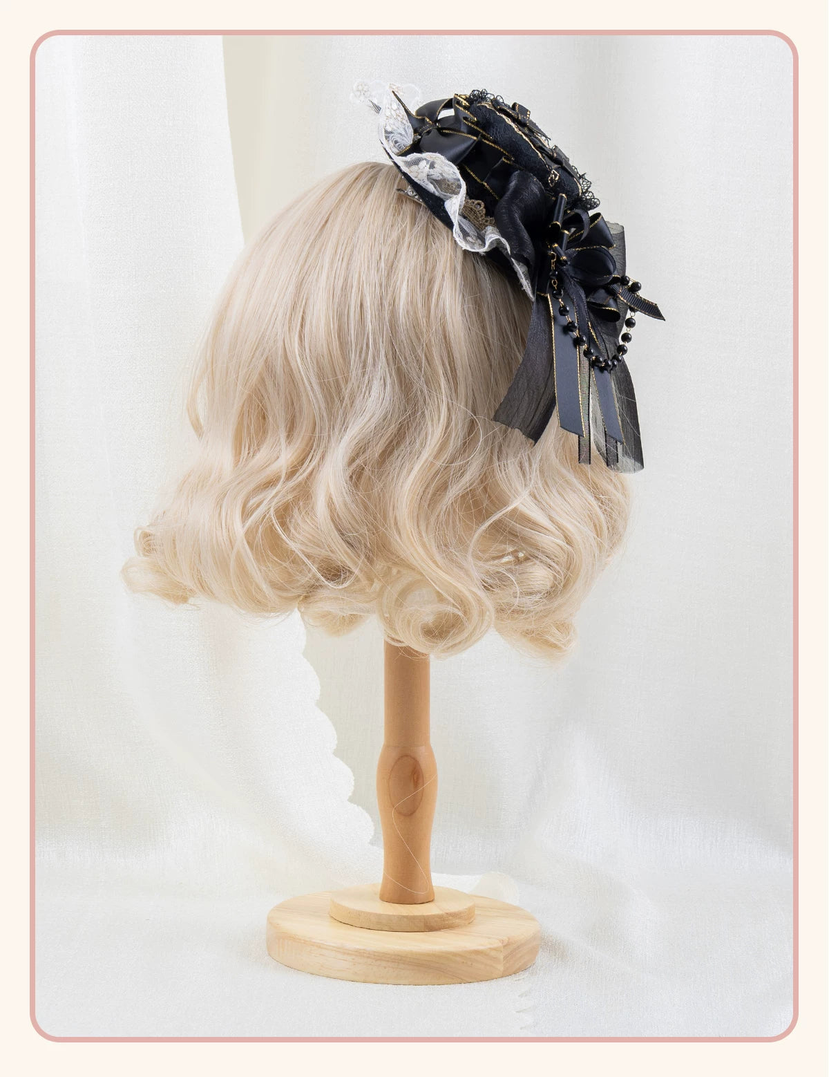 Stardust Rose - Night Banquet - Black-and-Gold Lolita Headwear with Lace and Bows