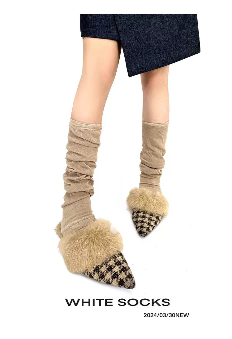 White Socks thin mid-calf slouch socks with gathered folds