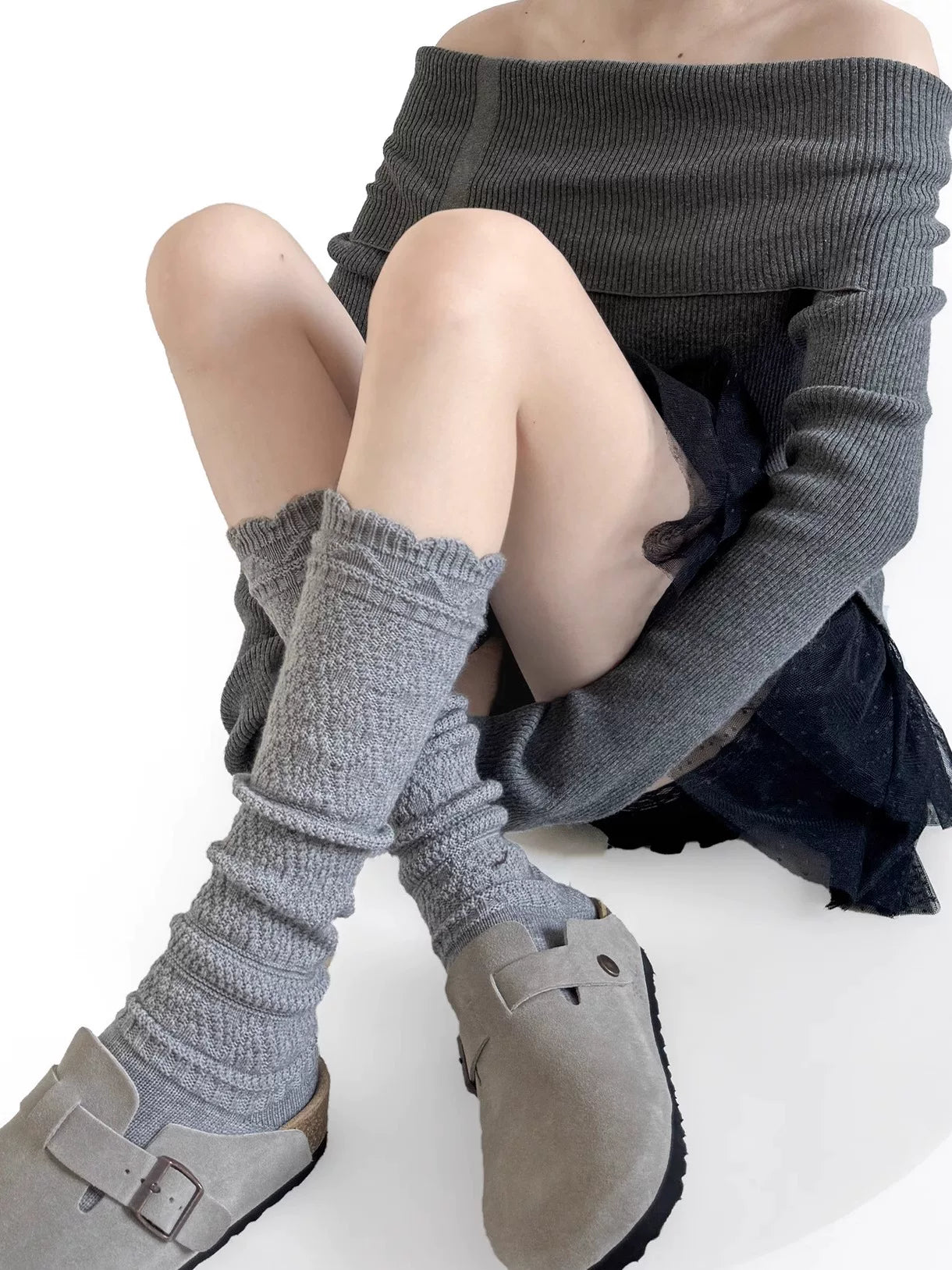 Fantasy Doll - Openwork Ruffle - Openwork Knit Mid-Calf Socks with Ruffled Cuffs