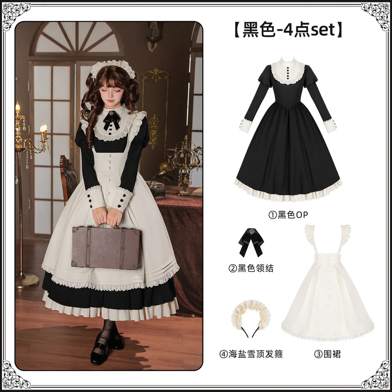 With PUJI - Miss Lita - Classic Lolita dress suit with an adjustable flutter-sleeve apron detail view 7
