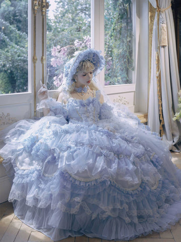 Fée chat - Princesse en fuite - Longue JSK Bleu Océan à Volants Superposés