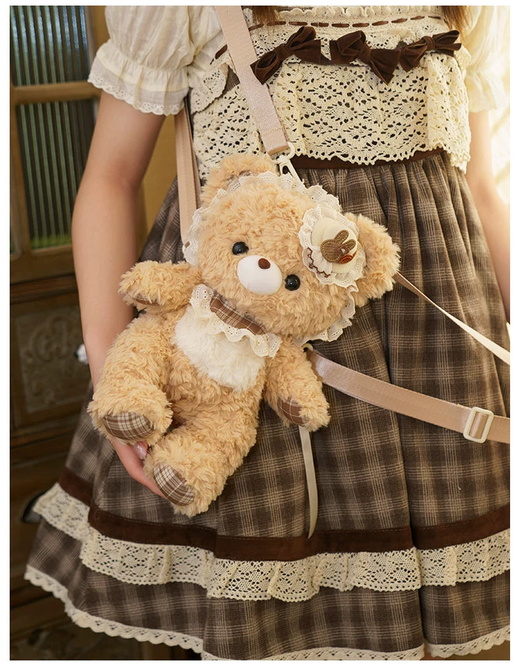 LambGuli - Little Bear Guli - Plush Bear Bag with Lace Trim