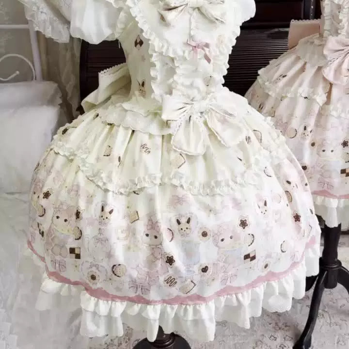 Sweetheart Dream Machine - Rabbit Cake - Milky Pink or Milky Yellow JSK with Rabbit and Cake Motifs