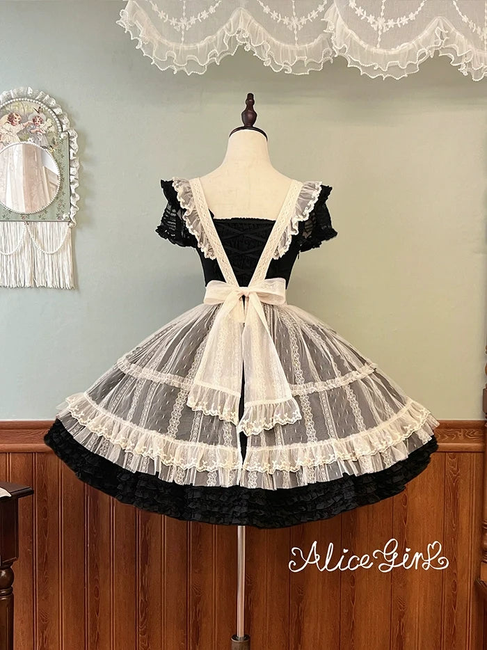 Alice Girl - Elegant Lolita Embroidered Apron - with Adjustable Strap Hand Accessory