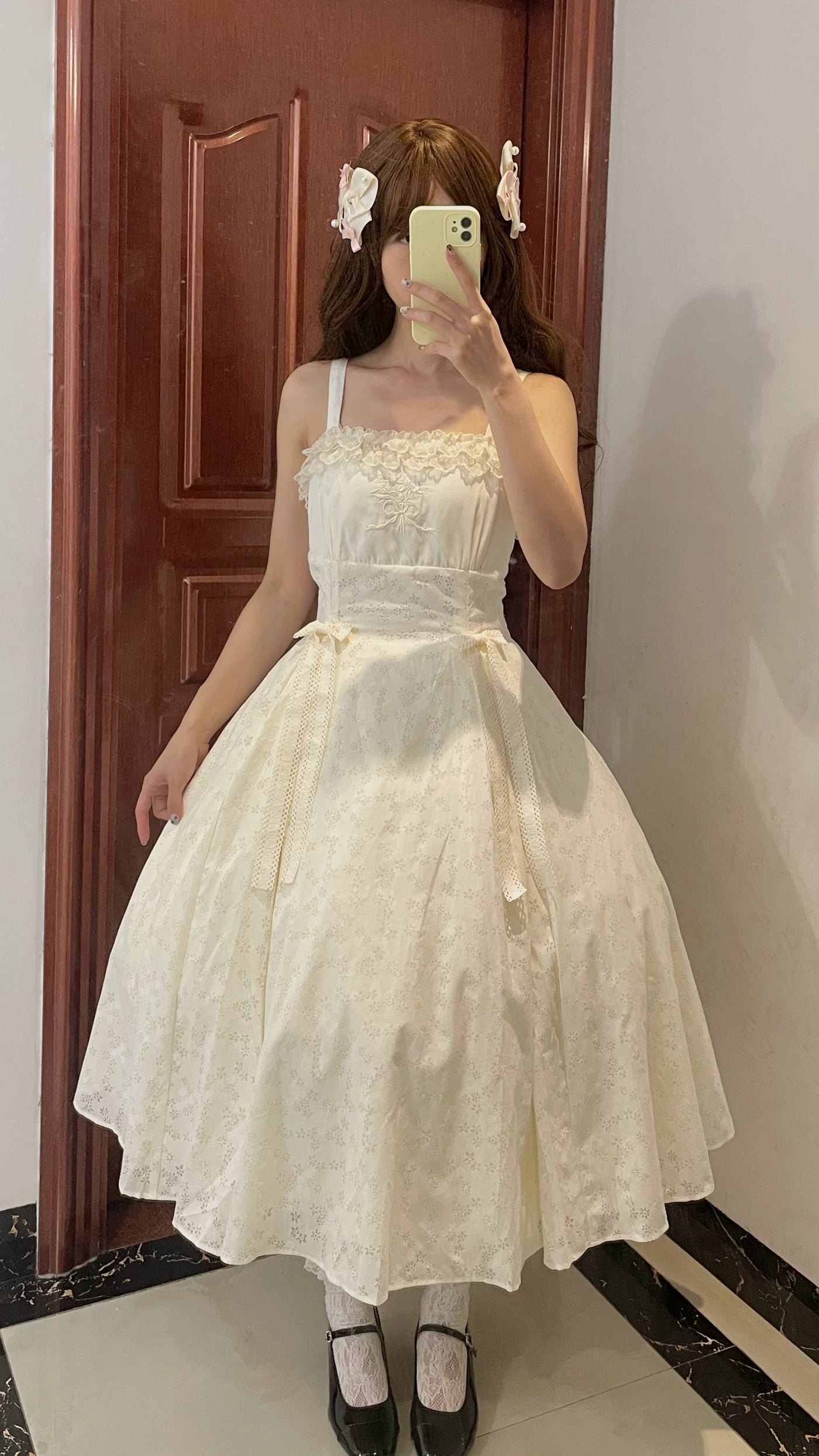 Pumpkin Planet - A Bunch of Spring Appointments - White JSK with Floral Burnout Embroidery