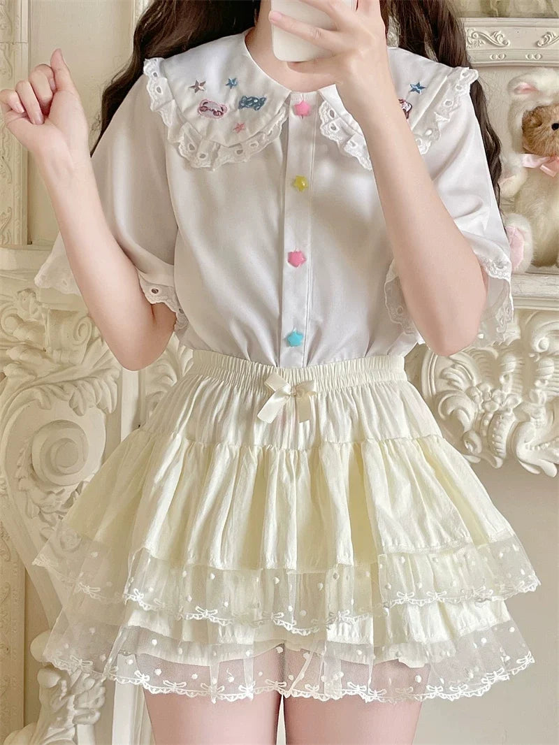 Sugar Girl - Sweet Lolita Cotton Bloomers - Lace Polka Dot Hem SK Skirt