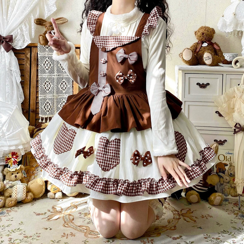 White Tea Story - Sweet Lolita - Tiered gingham check skirt with bow