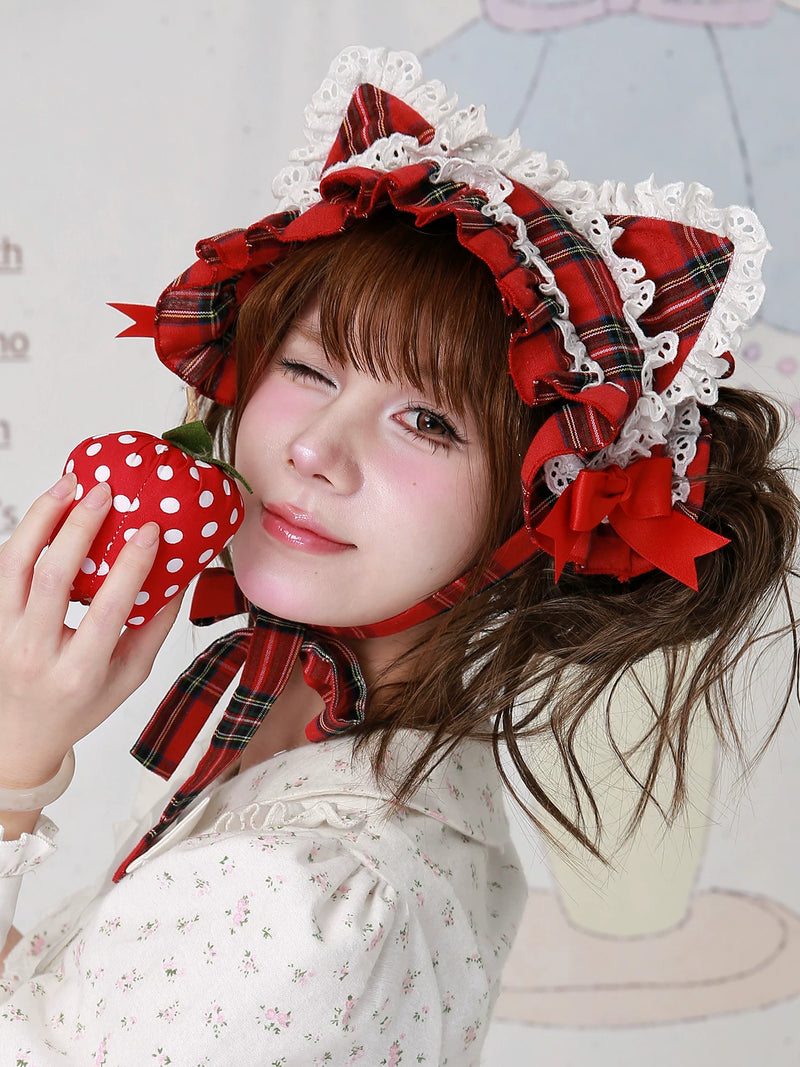 MEME Christmas Red Plaid Cat-Ear Headband — additional product view