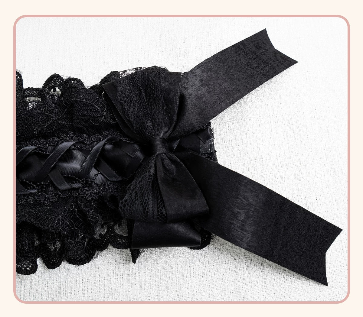 Stardust Rose - A035 Black Lace - Black Lace Headwear and Hand Sleeves with Ribbon Bows
