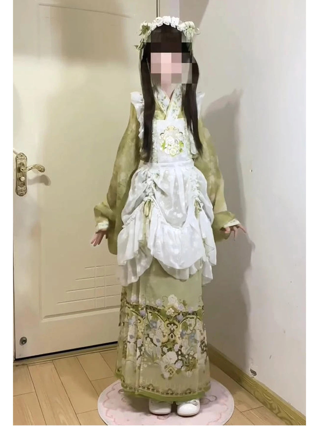 Creamy - Green Little Sheep - Hanfu-inspired horse-face skirt set with jacquard embroidery