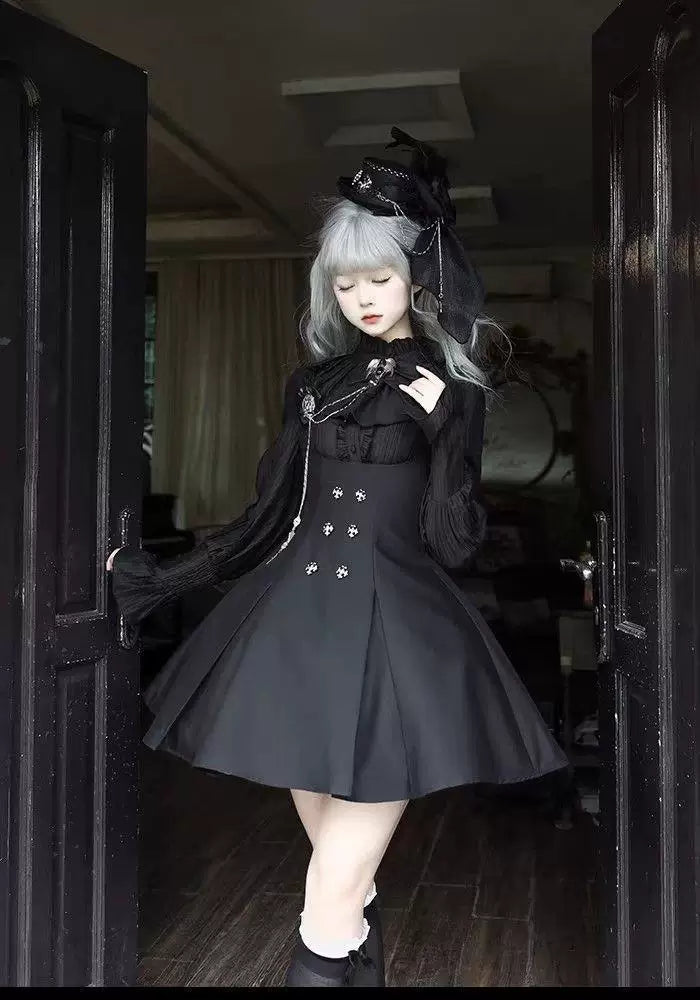 Sweetheart Dream Machine - French Gothic - Long-Sleeve Blouse with Ruffled Front