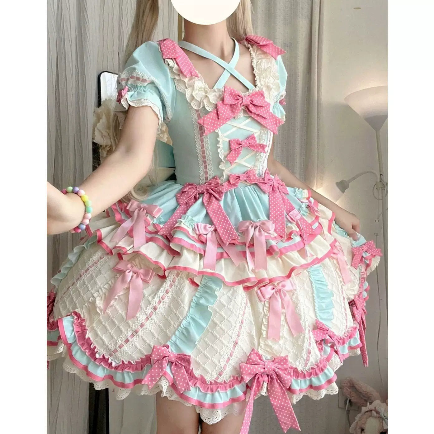 Creamy - Mint Ice Cream - OP Dress with a Train and Bow Details